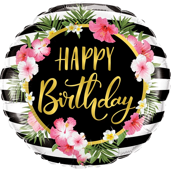 Birthday Hibiscus Stripes Balloon